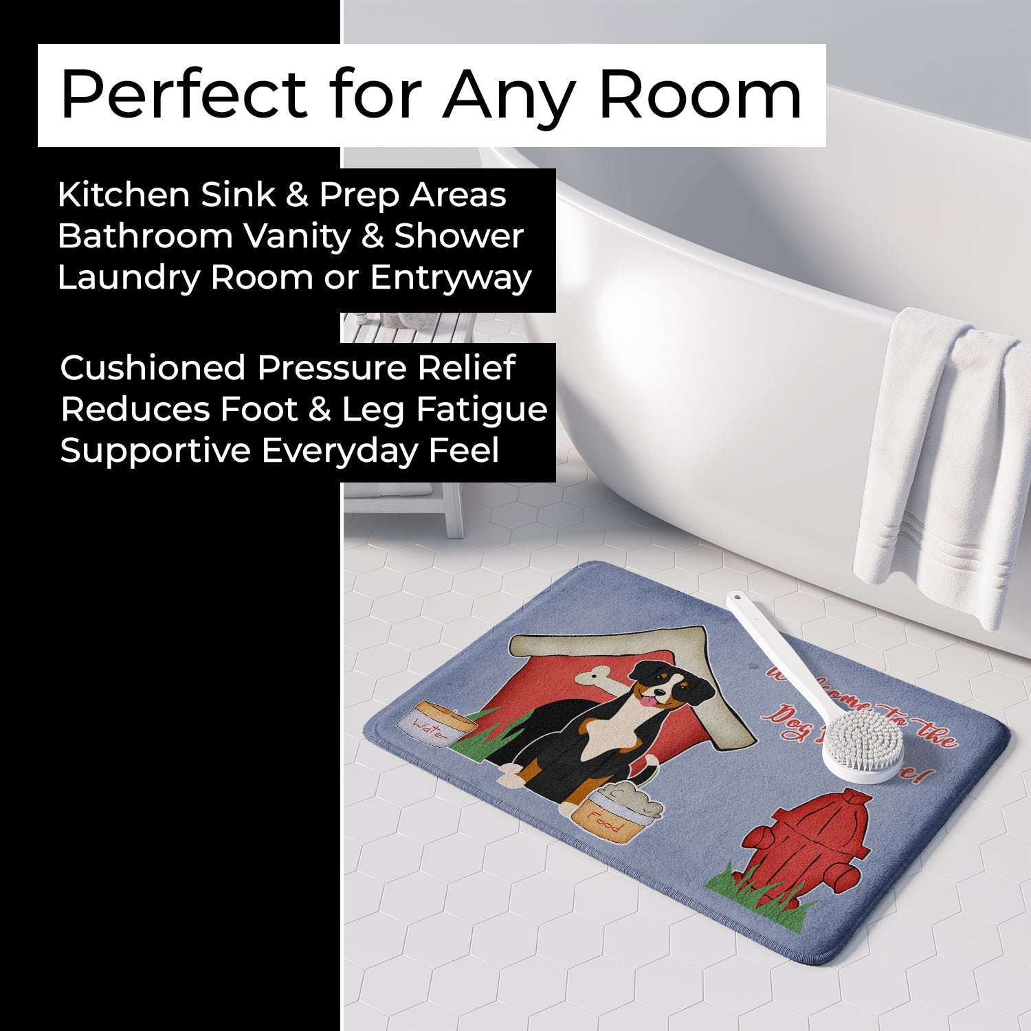 Dog House Collection Entlebucher Memory Foam Kitchen Mat Machine Washable Anti-Fatigue Cushion Comfort Bath or Kitchen Rug