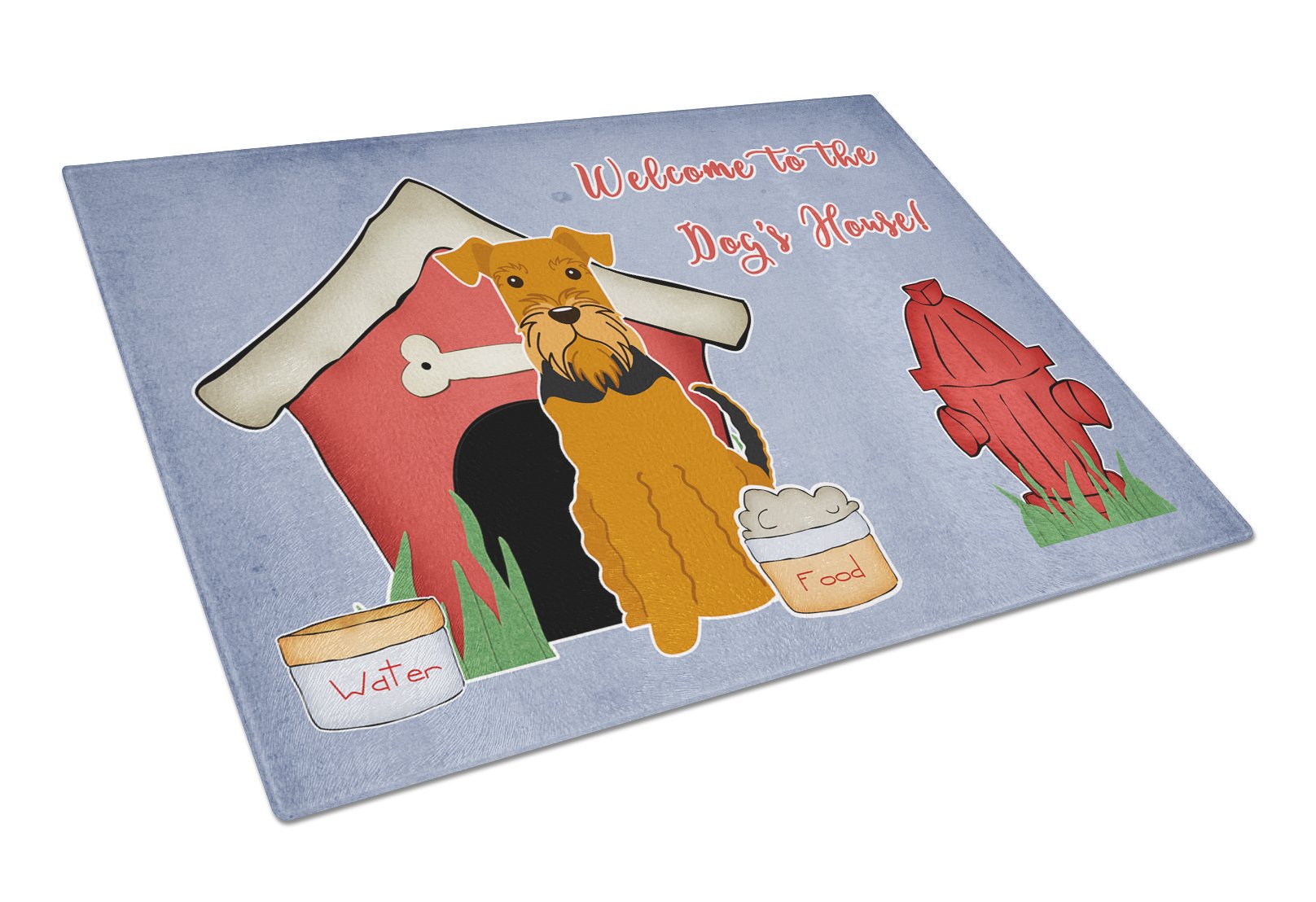 Dog House Collection Airedale Cutting Board Tempered Glass Kitchen Cutting Surface, Heat Resistant Chopping, Non-Slip Feet, Food Prep & Serving