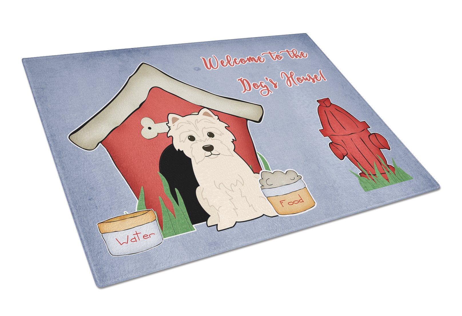 Dog House Collection Westie Cutting Board Tempered Glass Kitchen Cutting Surface, Heat Resistant Chopping, Non-Slip Feet, Food Prep & Serving