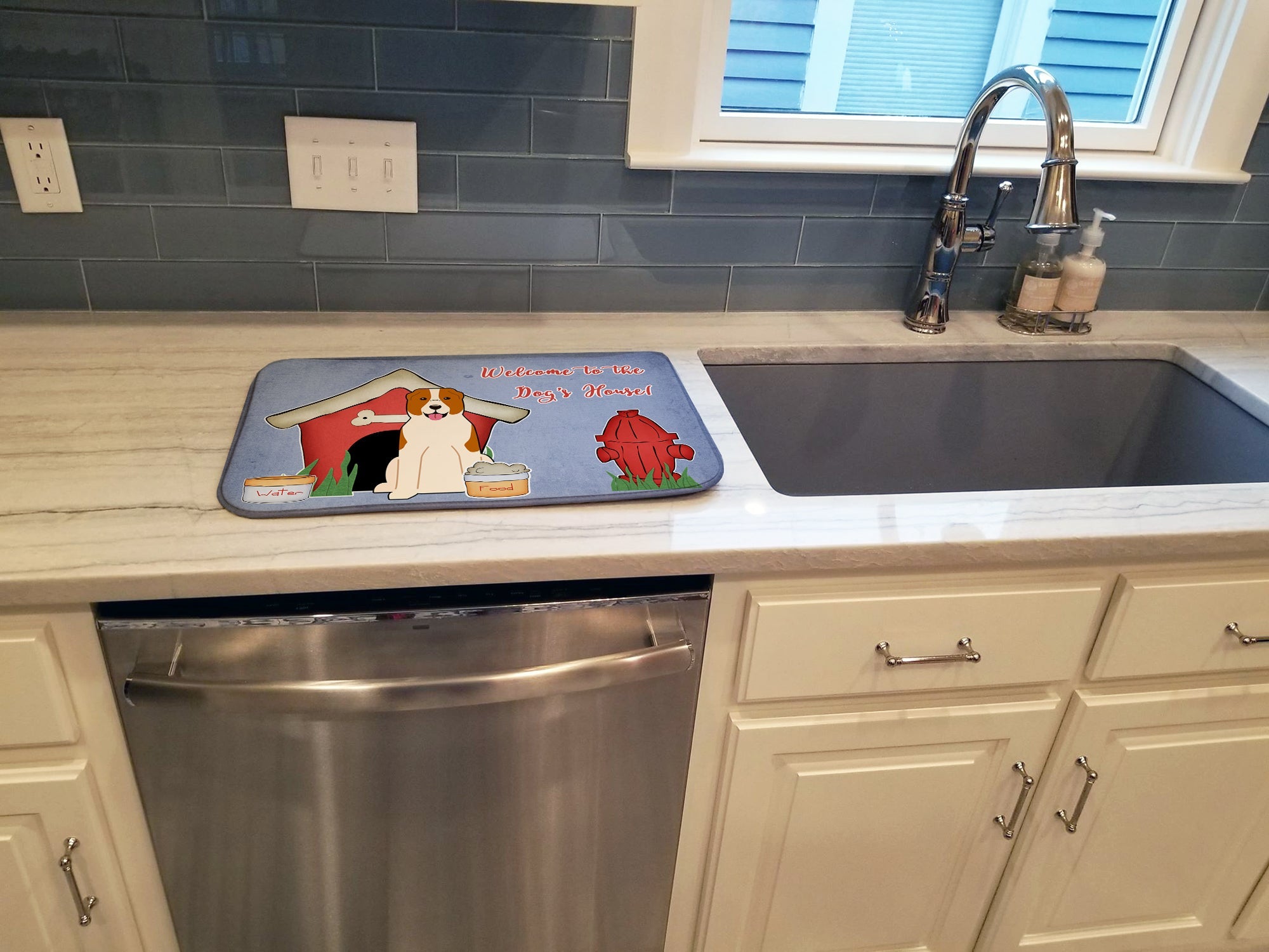 Dog House Collection Central Asian Shepherd Dog Dish Drying Mat Absorbent Dish Drying Mat Pad for Kitchen Counter Dish Drainer Mat for Countertop, 14 x 21", Multicolor