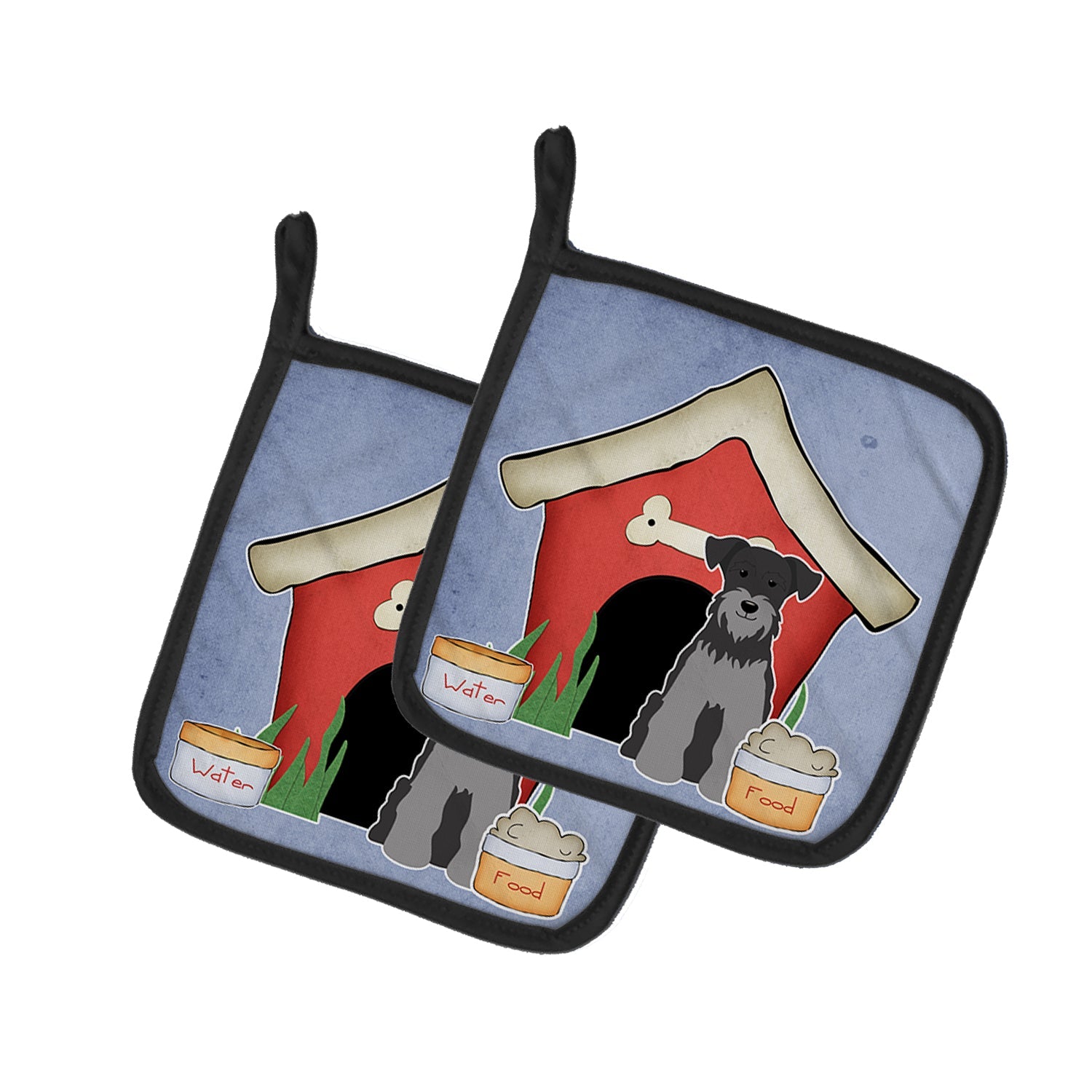 Dog House Collection Miniature Schnauzer Black Silver Pot Holder Set of 2 Heat Resistant Quilted Hot Pads 7.5 x 7.5 Inch, Insulated Kitchen Trivets for Cooking & Baking