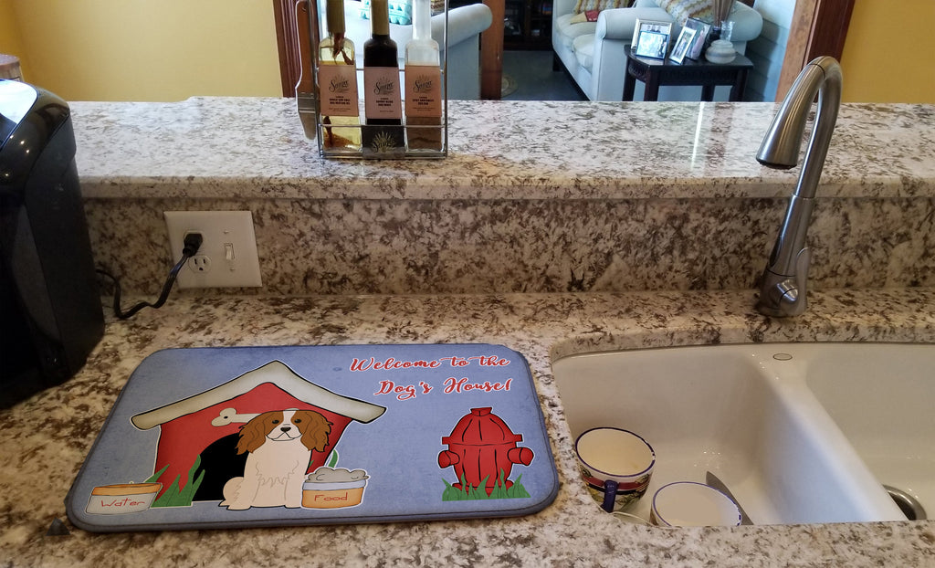 Dog House Collection Cavalier Spaniel Dish Drying Mat Absorbent Dish Drying Mat Pad for Kitchen Counter Dish Drainer Mat for Countertop, 14 x 21", Multicolor