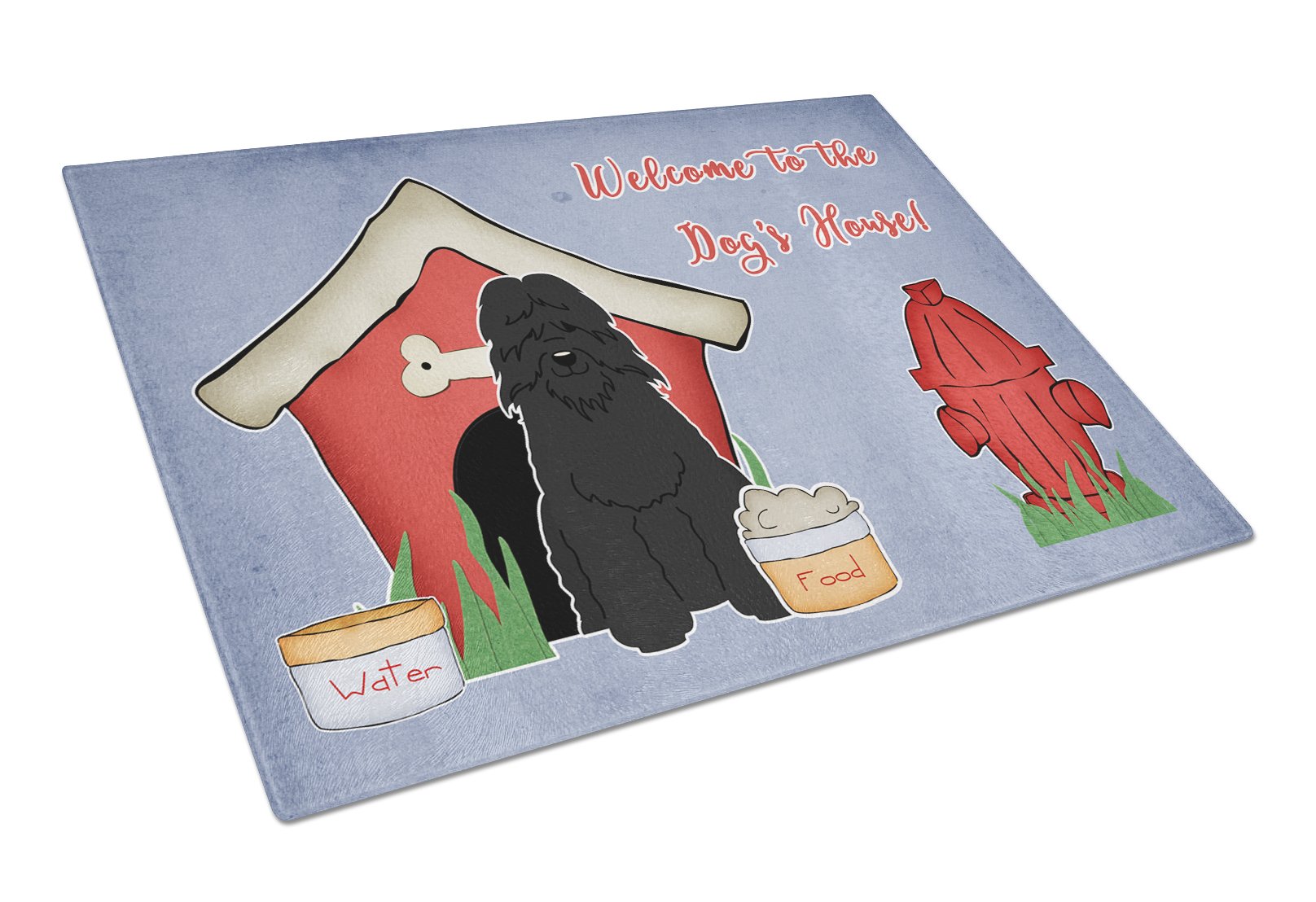 Dog House Collection Bouvier des Flandres Cutting Board Tempered Glass Kitchen Cutting Surface, Heat Resistant Chopping, Non-Slip Feet, Food Prep & Serving