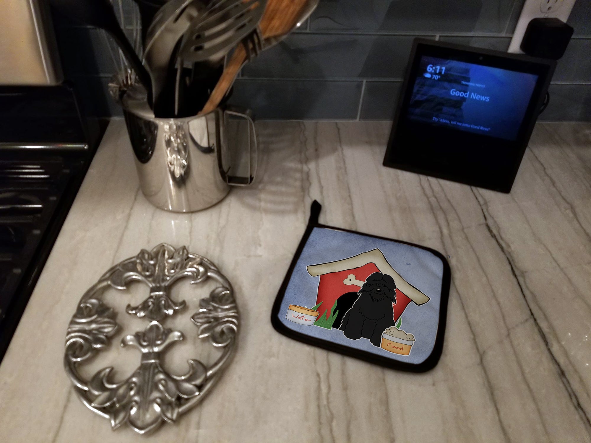 Dog House Collection Bouvier des Flandres Pot Holder Set of 2 Heat Resistant Quilted Hot Pads 7.5 x 7.5 Inch, Insulated Kitchen Trivets for Cooking & Baking