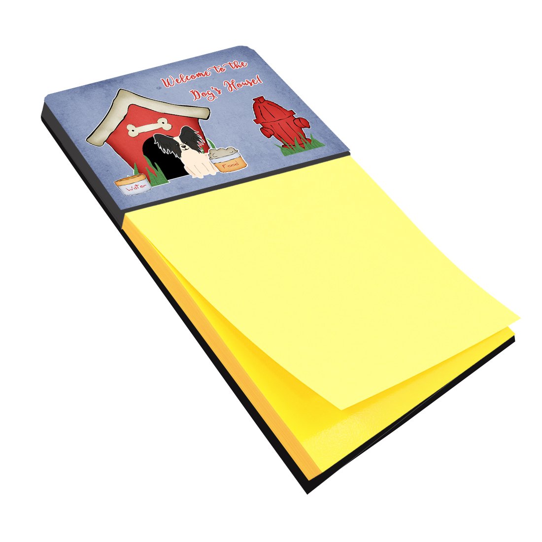 Dog House Collection Papillon Black White Watercolor Sticky Note Holder Refillable Dispenser Desk Accessory 3x3 Pad Gift
