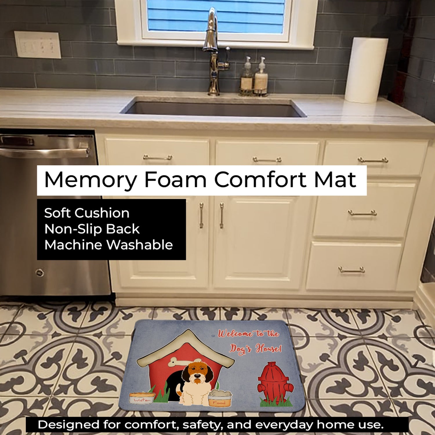 Dog House Collection Petit Basset Griffon Veenden Memory Foam Kitchen Mat Machine Washable Anti-Fatigue Cushion Comfort Bath or Kitchen Rug