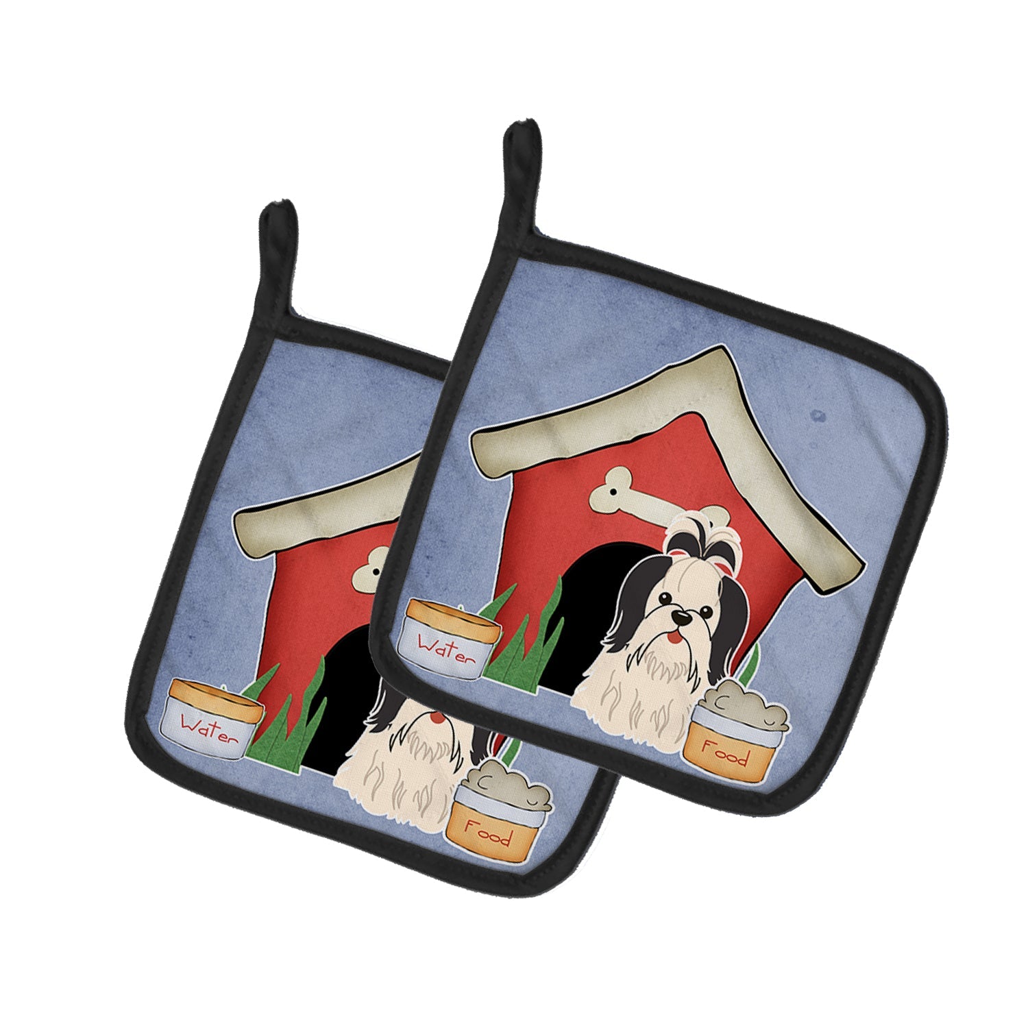 Dog House Collection Shih Tzu Black White Pot Holder Set of 2 Heat Resistant Quilted Hot Pads 7.5 x 7.5 Inch, Insulated Kitchen Trivets for Cooking & Baking