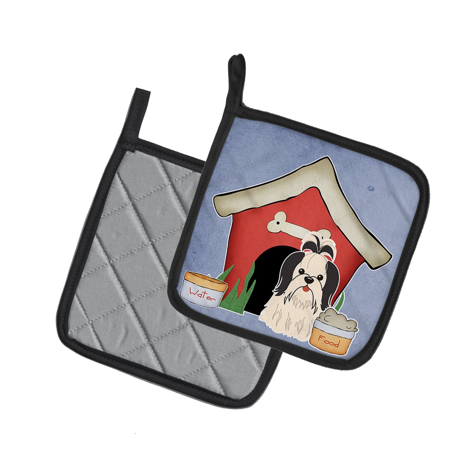 Dog House Collection Shih Tzu Black White Pot Holder Set of 2 Heat Resistant Quilted Hot Pads 7.5 x 7.5 Inch, Insulated Kitchen Trivets for Cooking & Baking