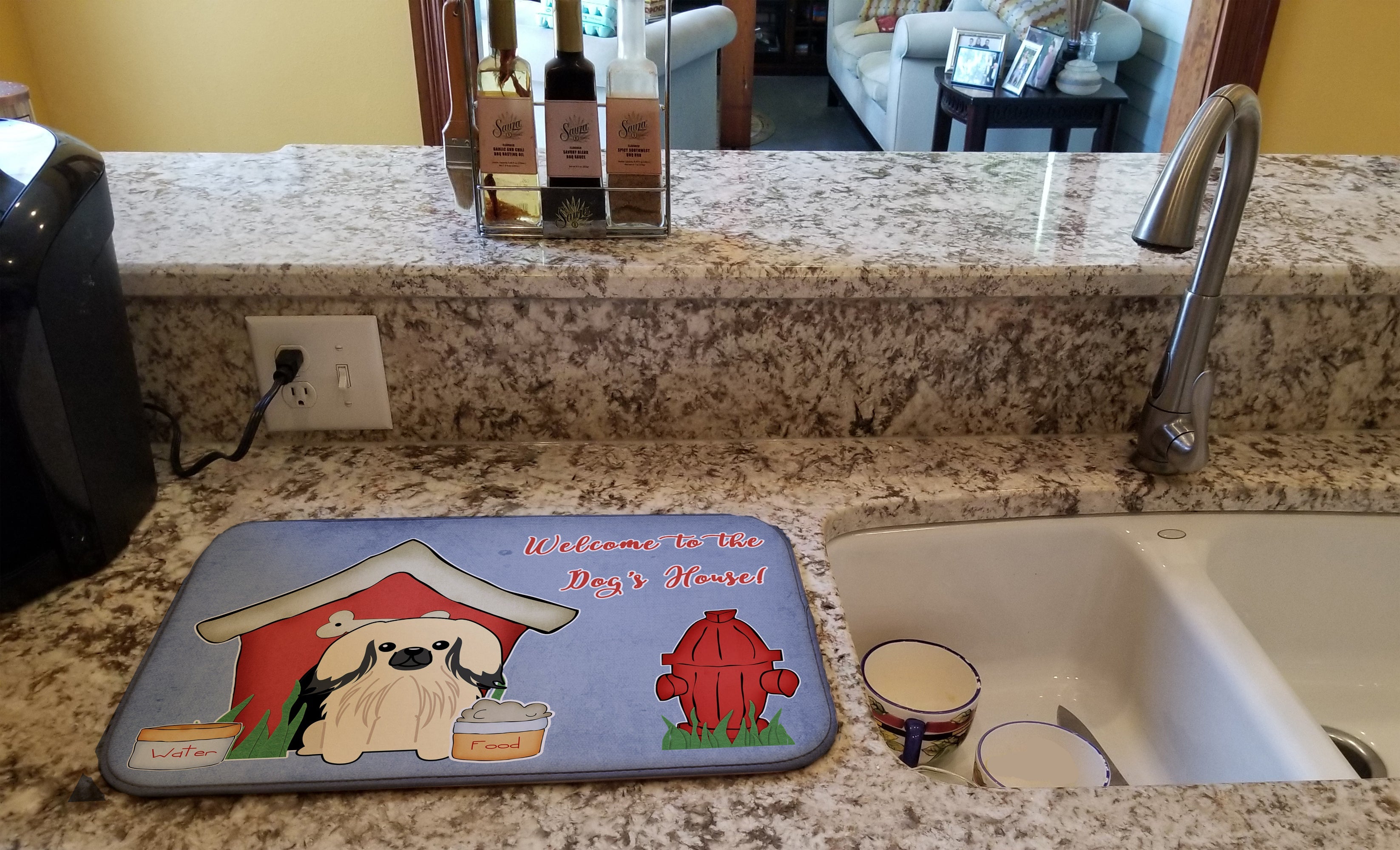 Dog House Collection Pekingese Cream Dish Drying Mat Absorbent Dish Drying Mat Pad for Kitchen Counter Dish Drainer Mat for Countertop, 14 x 21", Multicolor