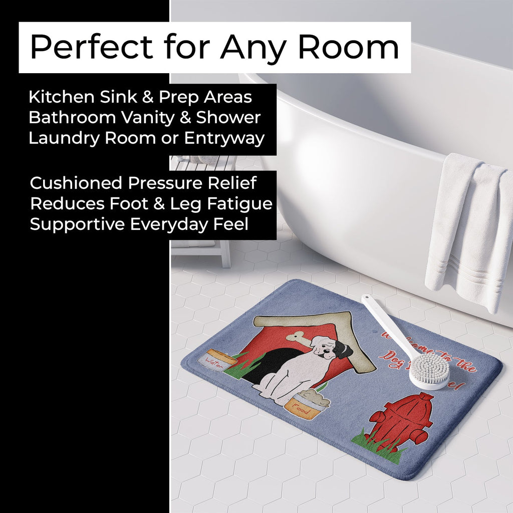 Dog House Collection White Boxer Cooper Memory Foam Kitchen Mat Machine Washable Anti-Fatigue Cushion Comfort Bath or Kitchen Rug