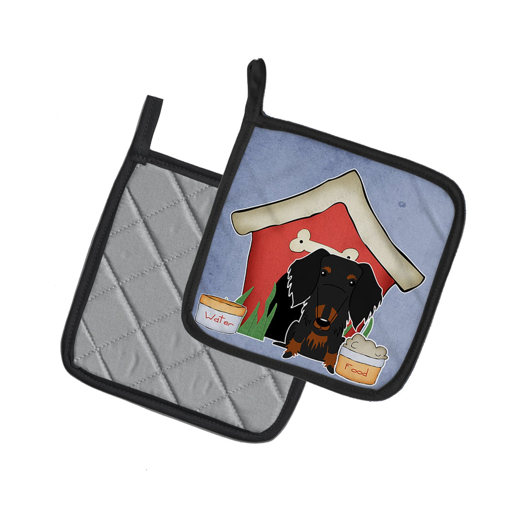Dog House Collection Wire Haired Dachshund Black Tan Pot Holder Set of 2 Heat Resistant Quilted Hot Pads 7.5 x 7.5 Inch, Insulated Kitchen Trivets for Cooking & Baking