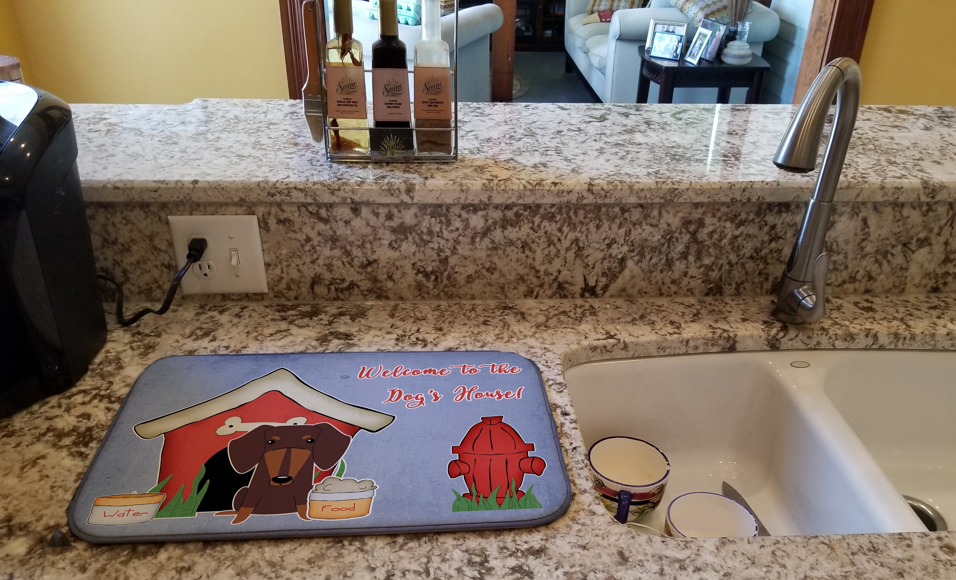 Dog House Collection Dachshund Chocolate Dish Drying Mat Absorbent Dish Drying Mat Pad for Kitchen Counter Dish Drainer Mat for Countertop, 14 x 21", Multicolor