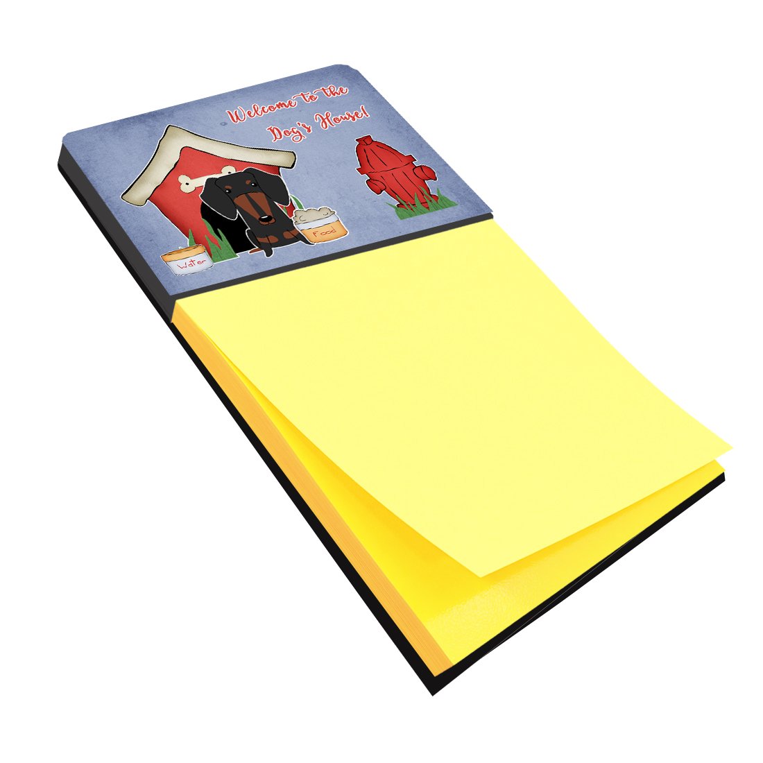 Dog House Collection Dachshund Black Tan Watercolor Sticky Note Holder Refillable Dispenser Desk Accessory 3x3 Pad Gift