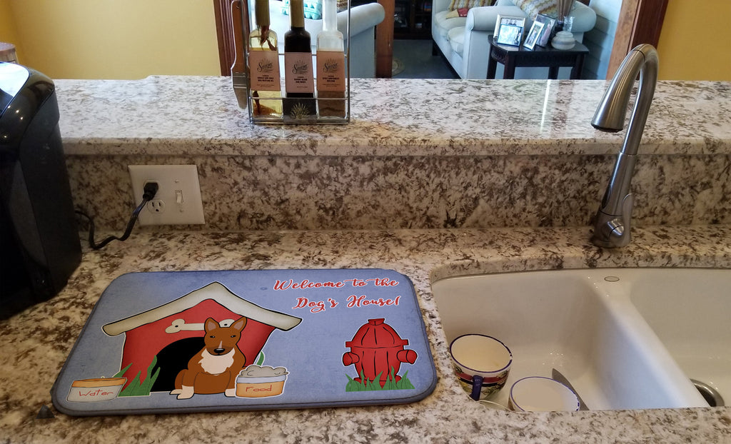 Dog House Collection Bull Terrier Red Dish Drying Mat Absorbent Dish Drying Mat Pad for Kitchen Counter Dish Drainer Mat for Countertop, 14 x 21", Multicolor