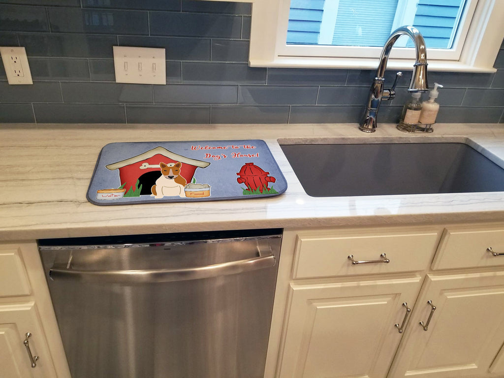 Dog House Collection Bull Terrier Red White Dish Drying Mat Absorbent Dish Drying Mat Pad for Kitchen Counter Dish Drainer Mat for Countertop, 14 x 21", Multicolor