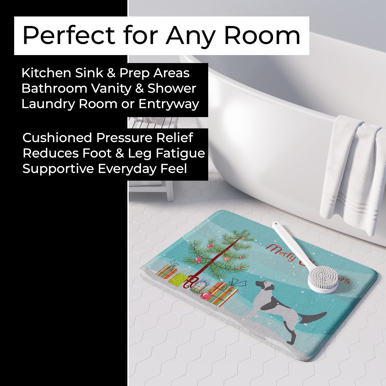 English Setter Merry Christmas Tree Memory Foam Kitchen Mat Machine Washable Anti-Fatigue Cushion Comfort Bath or Kitchen Rug