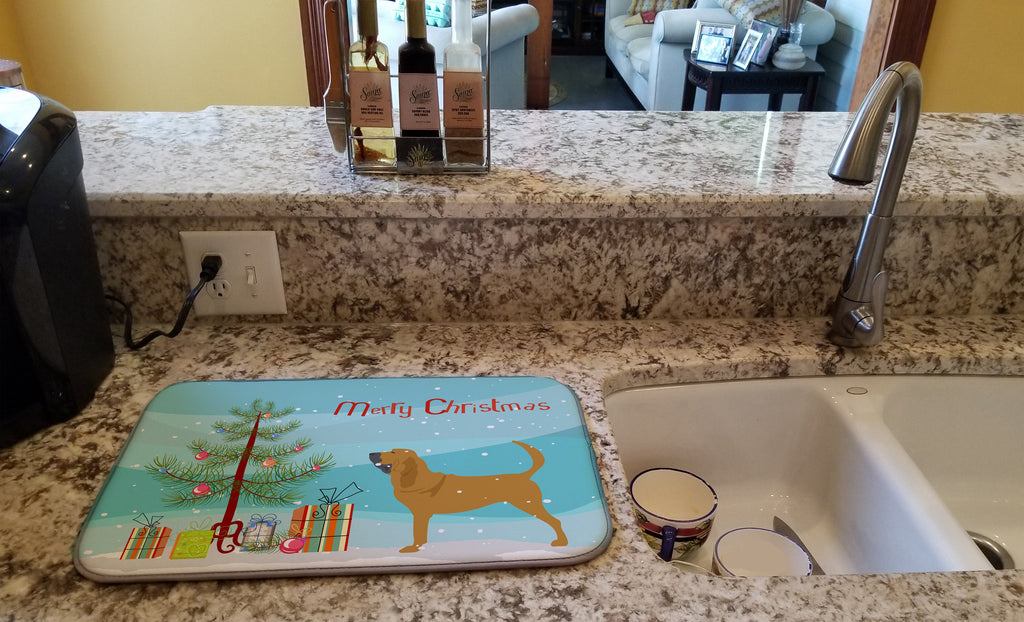 Bloodhound Merry Christmas Tree Dish Drying Mat Absorbent Dish Drying Mat Pad for Kitchen Counter Dish Drainer Mat for Countertop, 14 x 21", Multicolor