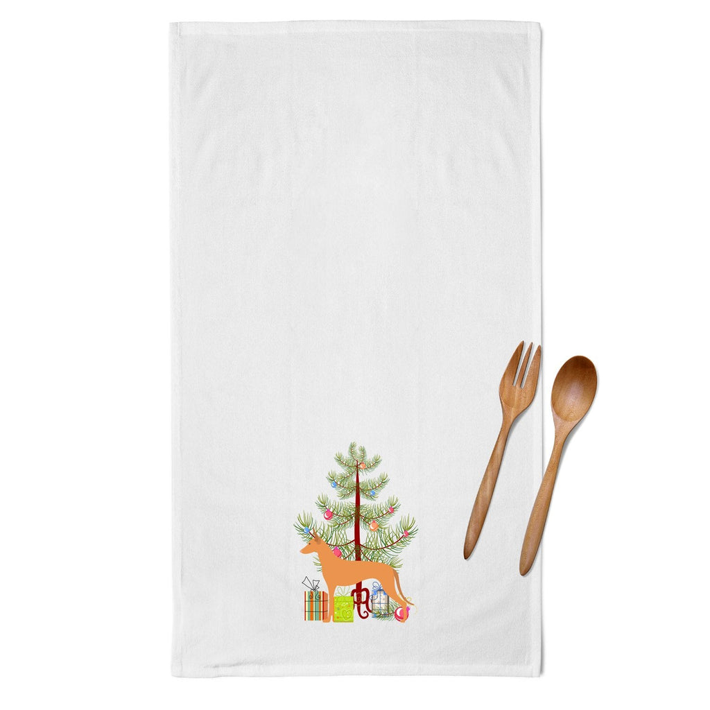 Pharaoh Hound Merry Christmas Tree Kitchen Towel Set of 2 White Dish Towels Decorative Bathroom Hand towel for Hand, Face, Hair, Yoga, Tea, Dishcloth, 19 X 28", White