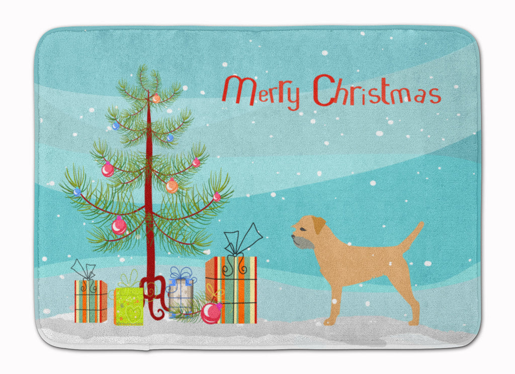 Border Terrier Merry Christmas Tree Memory Foam Kitchen Mat Machine Washable Anti-Fatigue Cushion Comfort Bath or Kitchen Rug