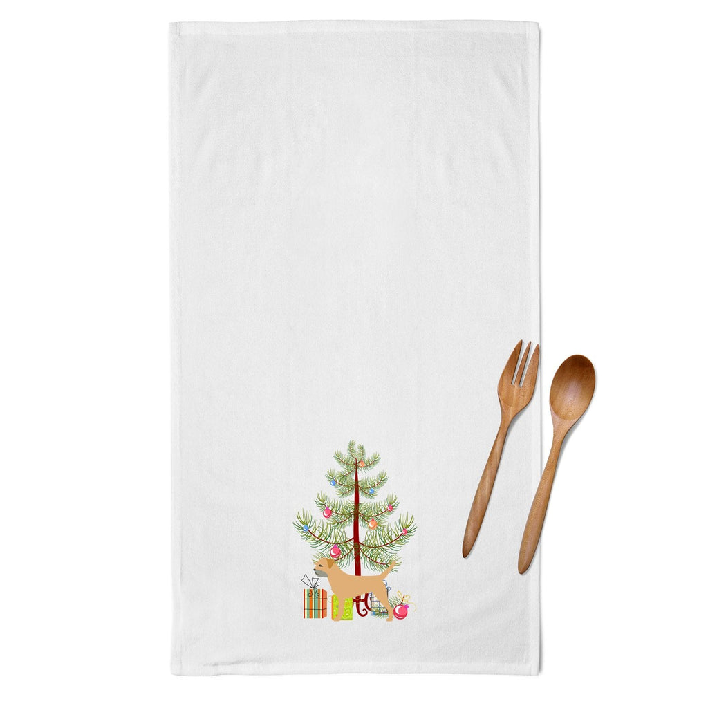 Border Terrier Merry Christmas Tree Kitchen Towel Set of 2 White Dish Towels Decorative Bathroom Hand towel for Hand, Face, Hair, Yoga, Tea, Dishcloth, 19 X 28", White