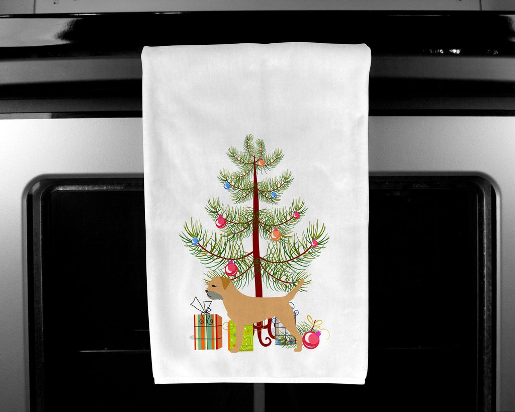 Border Terrier Merry Christmas Tree Kitchen Towel Set of 2 White Dish Towels Decorative Bathroom Hand towel for Hand, Face, Hair, Yoga, Tea, Dishcloth, 19 X 28", White