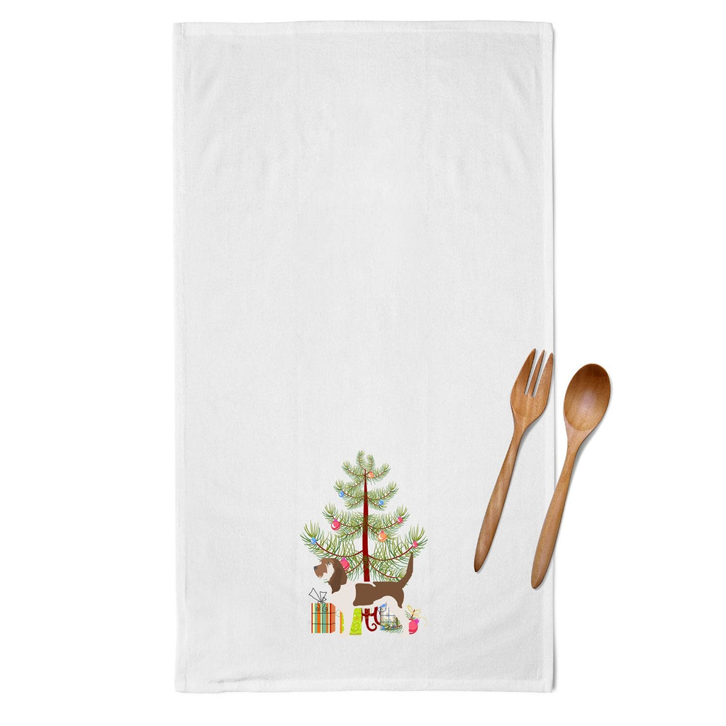 Grand Basset Griffon Vendeen Merry Christmas Tree Kitchen Towel Set of 2 White Dish Towels Decorative Bathroom Hand towel for Hand, Face, Hair, Yoga, Tea, Dishcloth, 19 X 28", White