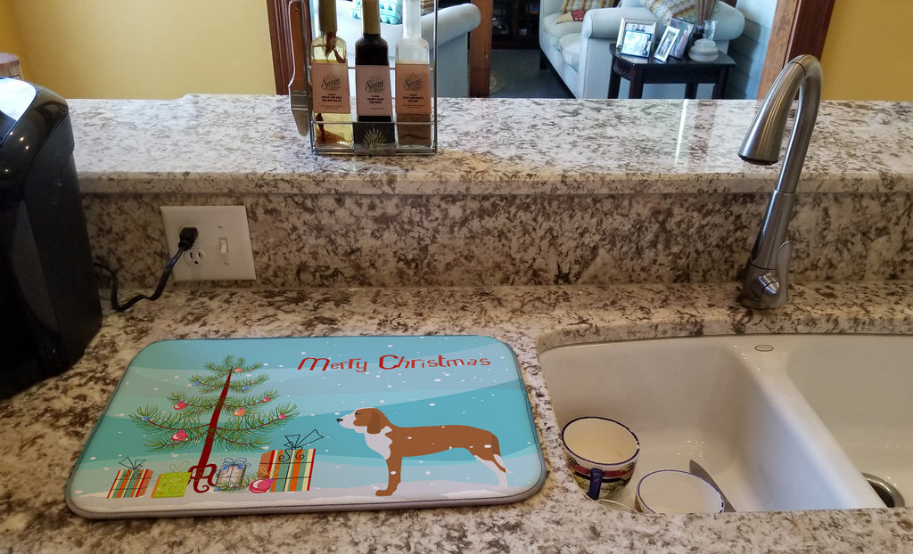 Spanish Hound Merry Christmas Tree Dish Drying Mat Absorbent Dish Drying Mat Pad for Kitchen Counter Dish Drainer Mat for Countertop, 14 x 21", Multicolor