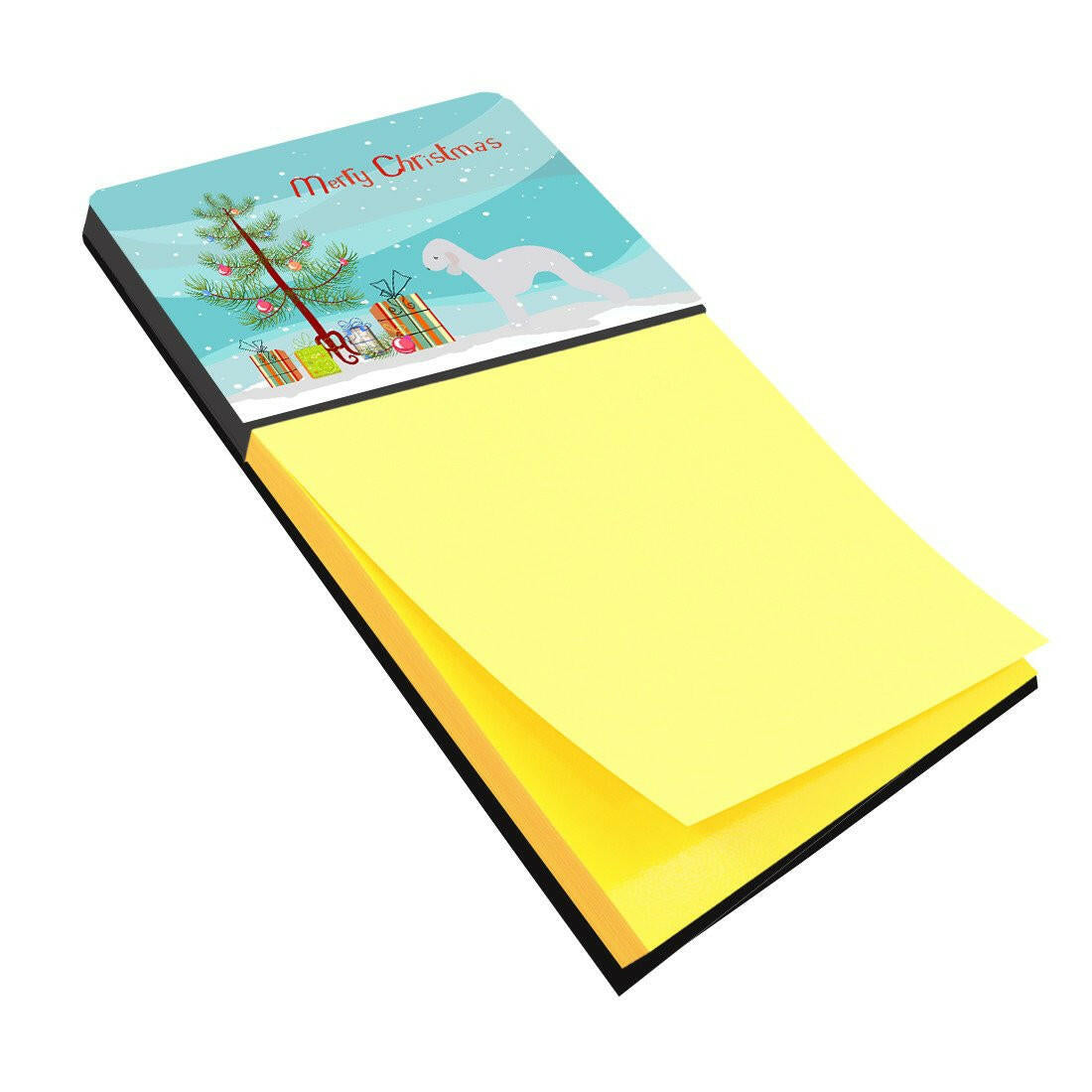 Bedlington Terrier Merry Christmas Tree Watercolor Sticky Note Holder Refillable Dispenser Desk Accessory 3x3 Pad Gift