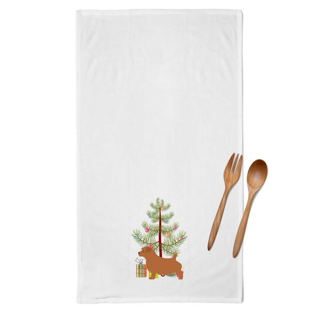 Norfolk Terrier Merry Christmas Tree Kitchen Towel Set of 2 White Dish Towels Decorative Bathroom Hand towel for Hand, Face, Hair, Yoga, Tea, Dishcloth, 19 X 28", White