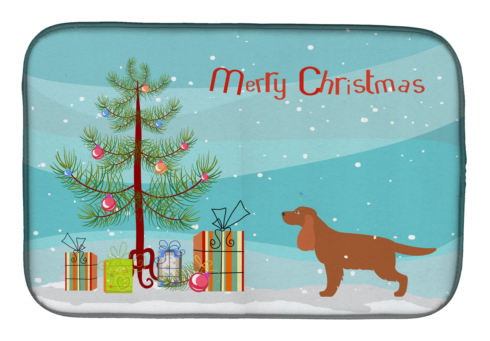 English Cocker Spaniel Merry Christmas Tree Dish Drying Mat Absorbent Dish Drying Mat Pad for Kitchen Counter Dish Drainer Mat for Countertop, 14 x 21", Multicolor