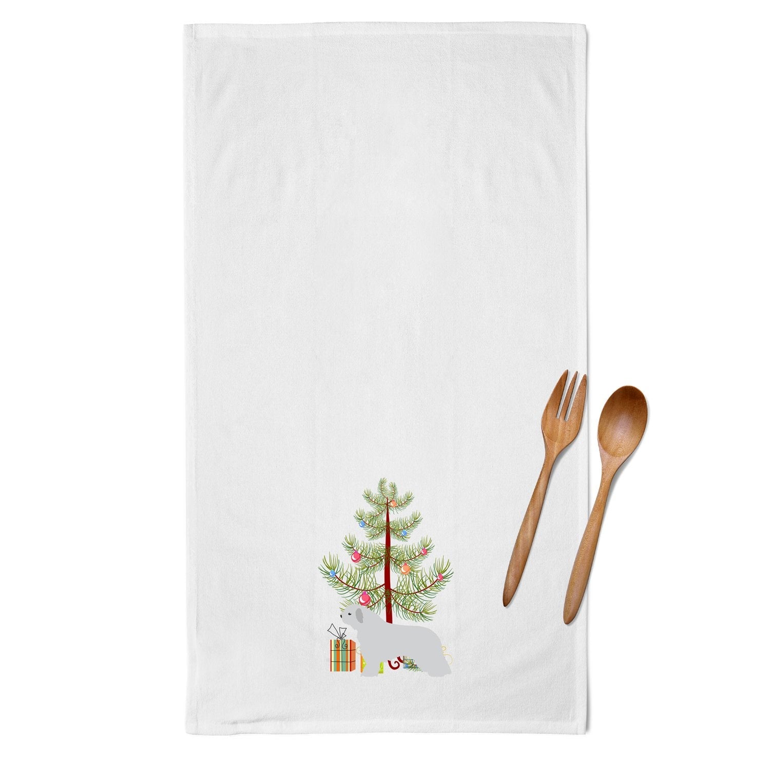 Spanish Water Dog Merry Christmas Tree Kitchen Towel Set of 2 White Dish Towels Decorative Bathroom Hand towel for Hand, Face, Hair, Yoga, Tea, Dishcloth, 19 X 28", White
