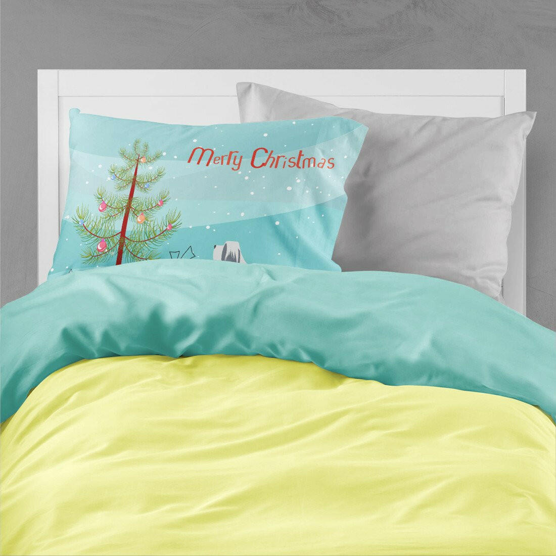 Bearded Collie Dog Merry Christmas Tree Standard Pillowcase Lightweight Super Soft Easy Care Decorative Artwork Pillowcase, Standard