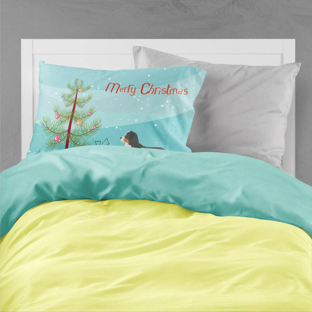 Bernese Mountain Dog Merry Christmas Tree Standard Pillowcase Lightweight Super Soft Easy Care Decorative Artwork Pillowcase, Standard