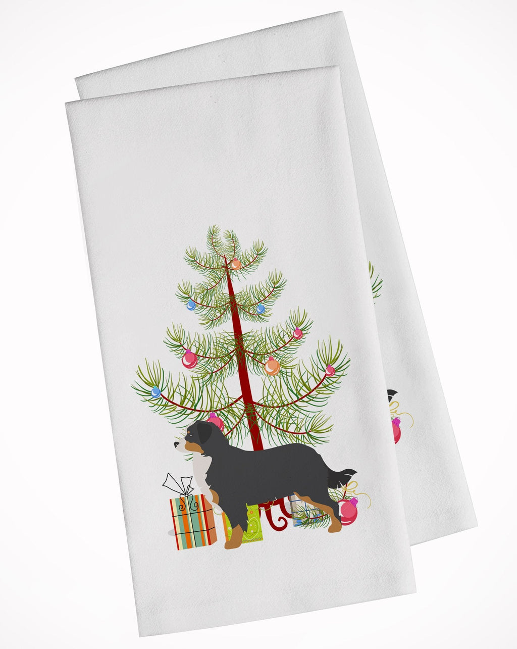 Bernese Mountain Dog Merry Christmas Tree Kitchen Towel Set of 2 White Dish Towels Decorative Bathroom Hand towel for Hand, Face, Hair, Yoga, Tea, Dishcloth, 19 X 28", White