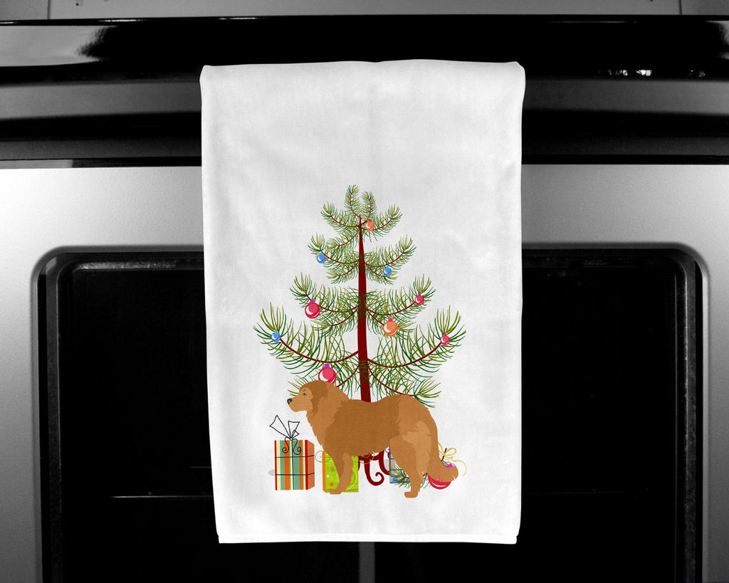 Caucasian Shepherd Dog Merry Christmas Tree Kitchen Towel Set of 2 White Dish Towels Decorative Bathroom Hand towel for Hand, Face, Hair, Yoga, Tea, Dishcloth, 19 X 28", White