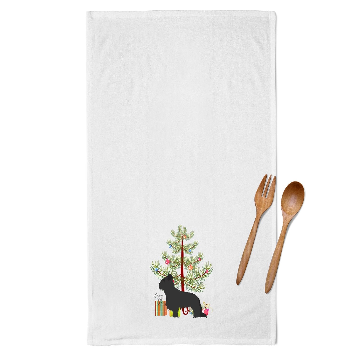 Briard Merry Christmas Tree Kitchen Towel Set of 2 White Dish Towels Decorative Bathroom Hand towel for Hand, Face, Hair, Yoga, Tea, Dishcloth, 19 X 28", White