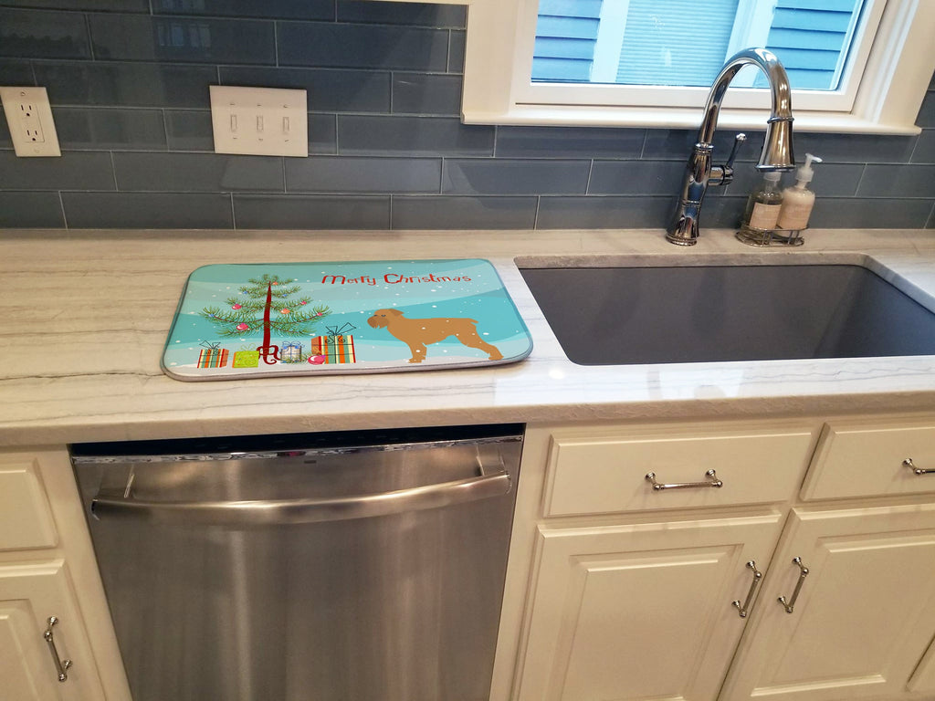Brussels Griffon Merry Christmas Tree Dish Drying Mat Absorbent Dish Drying Mat Pad for Kitchen Counter Dish Drainer Mat for Countertop, 14 x 21", Multicolor