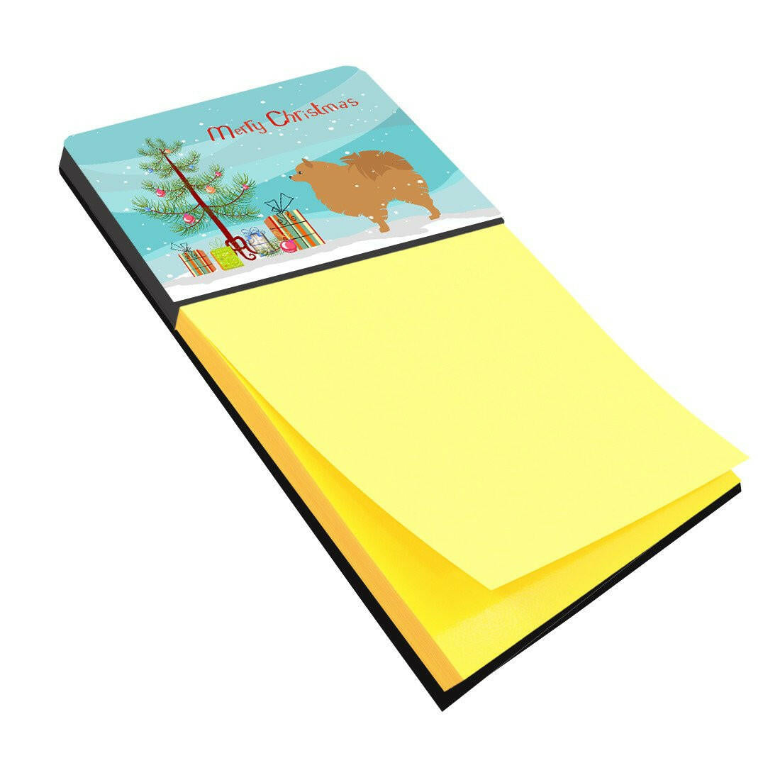 Pomeranian Merry Christmas Tree Watercolor Sticky Note Holder Refillable Dispenser Desk Accessory 3x3 Pad Gift