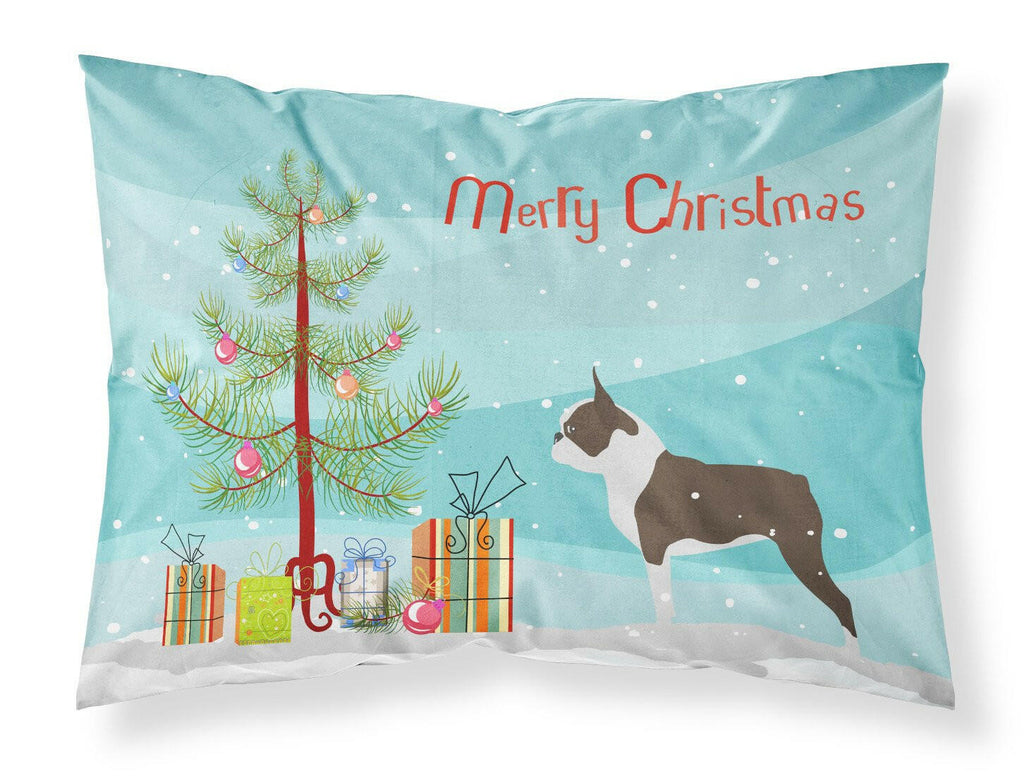 Boston Terrier Merry Christmas Tree Standard Pillowcase Lightweight Super Soft Easy Care Decorative Artwork Pillowcase, Standard