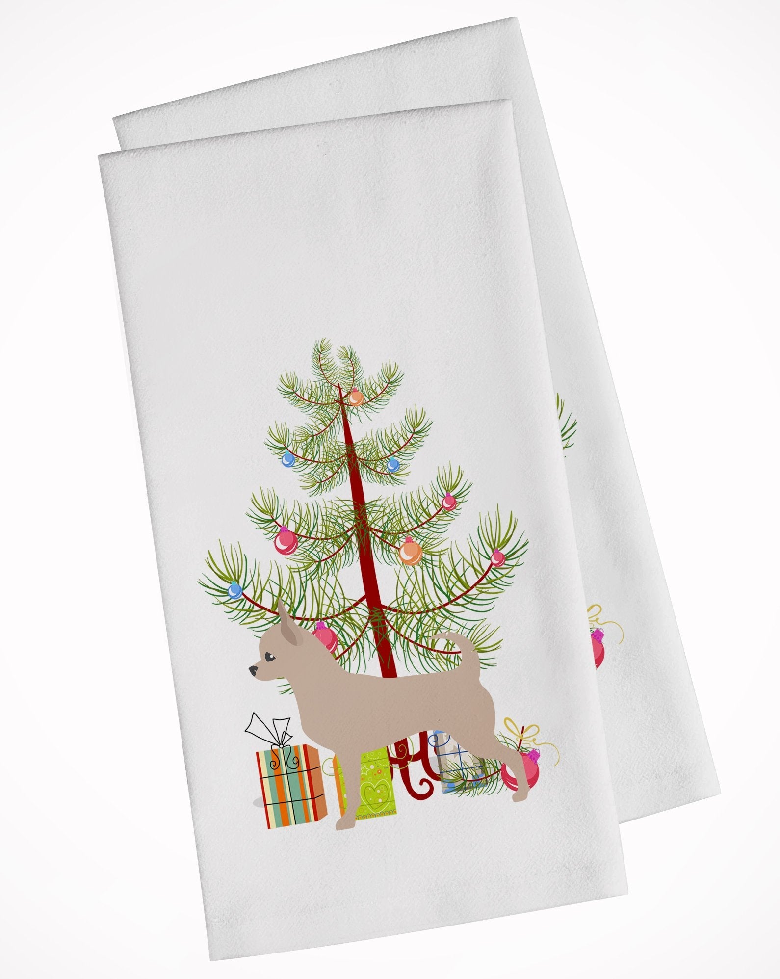Chihuahua Merry Christmas Tree Kitchen Towel Set of 2 White Dish Towels Decorative Bathroom Hand towel for Hand, Face, Hair, Yoga, Tea, Dishcloth, 19 X 28", White