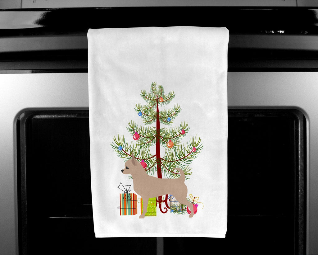Chihuahua Merry Christmas Tree Kitchen Towel Set of 2 White Dish Towels Decorative Bathroom Hand towel for Hand, Face, Hair, Yoga, Tea, Dishcloth, 19 X 28", White