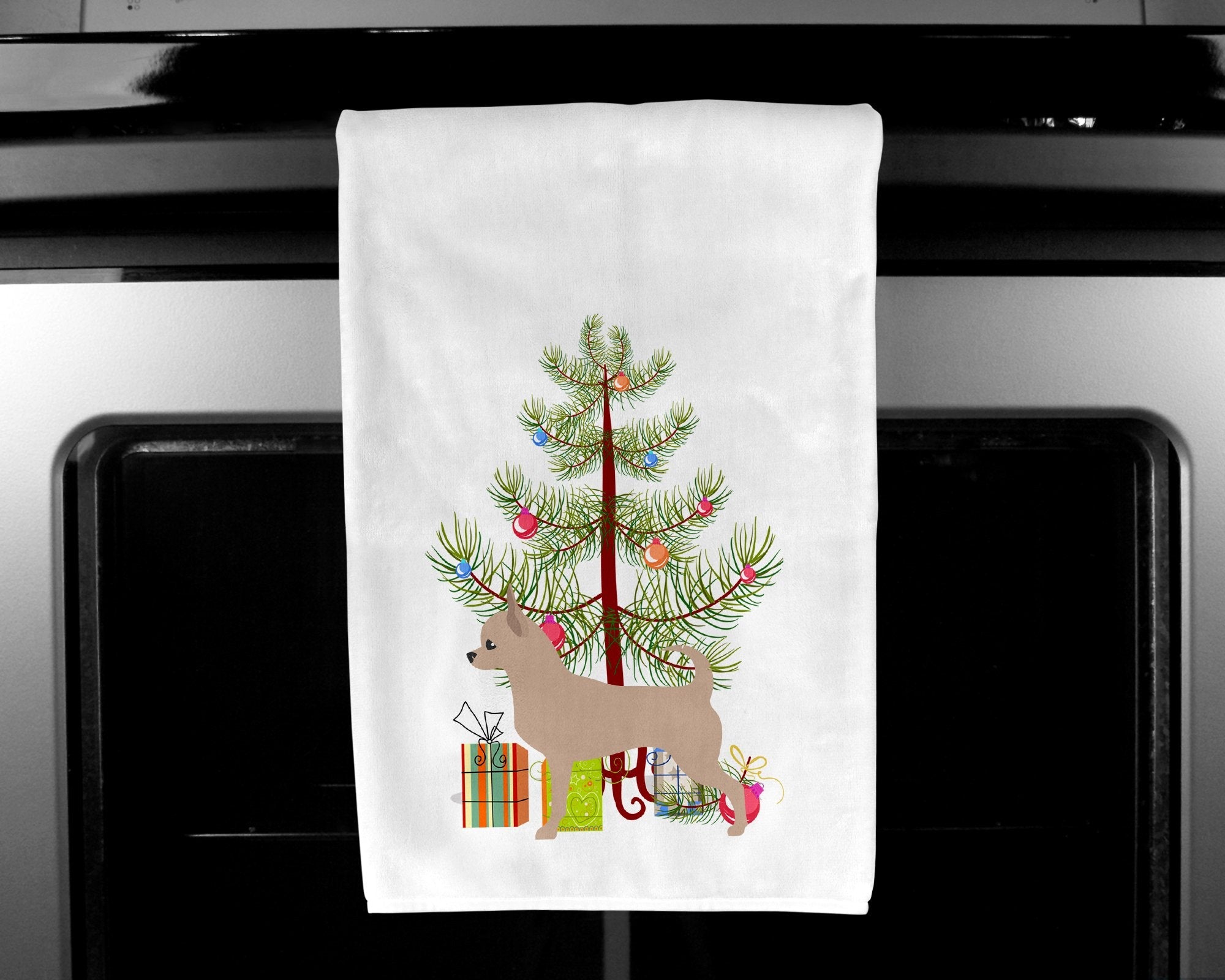 Chihuahua Merry Christmas Tree Kitchen Towel Set of 2 White Dish Towels Decorative Bathroom Hand towel for Hand, Face, Hair, Yoga, Tea, Dishcloth, 19 X 28", White