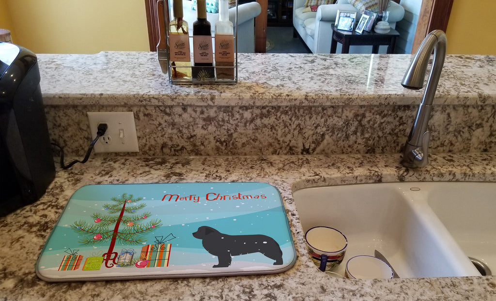Newfoundland Merry Christmas Tree Dish Drying Mat Absorbent Dish Drying Mat Pad for Kitchen Counter Dish Drainer Mat for Countertop, 14 x 21", Multicolor