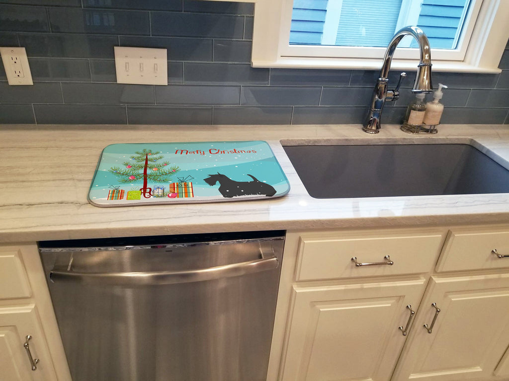Scottish Terrier Merry Christmas Tree Dish Drying Mat Absorbent Dish Drying Mat Pad for Kitchen Counter Dish Drainer Mat for Countertop, 14 x 21", Multicolor