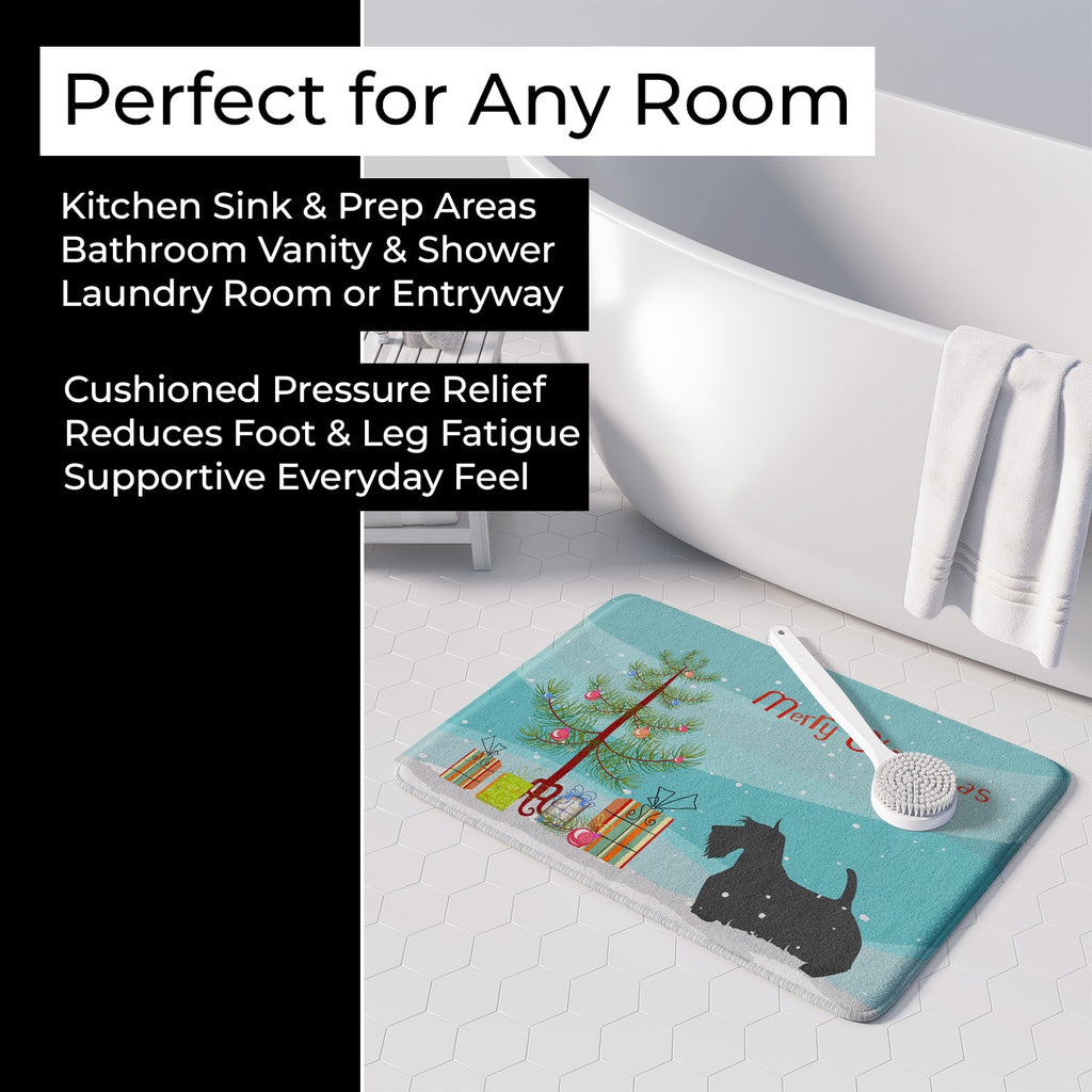 Scottish Terrier Merry Christmas Tree Memory Foam Kitchen Mat Machine Washable Anti-Fatigue Cushion Comfort Bath or Kitchen Rug