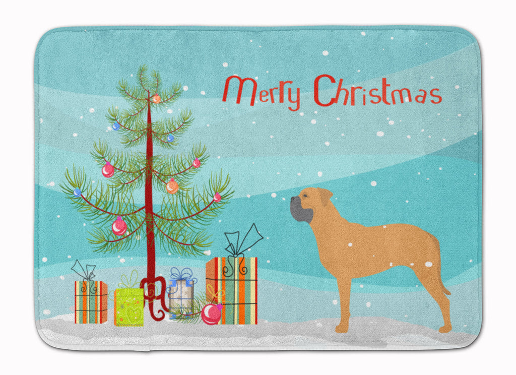 Bullmastiff Merry Christmas Tree Memory Foam Kitchen Mat Machine Washable Anti-Fatigue Cushion Comfort Bath or Kitchen Rug