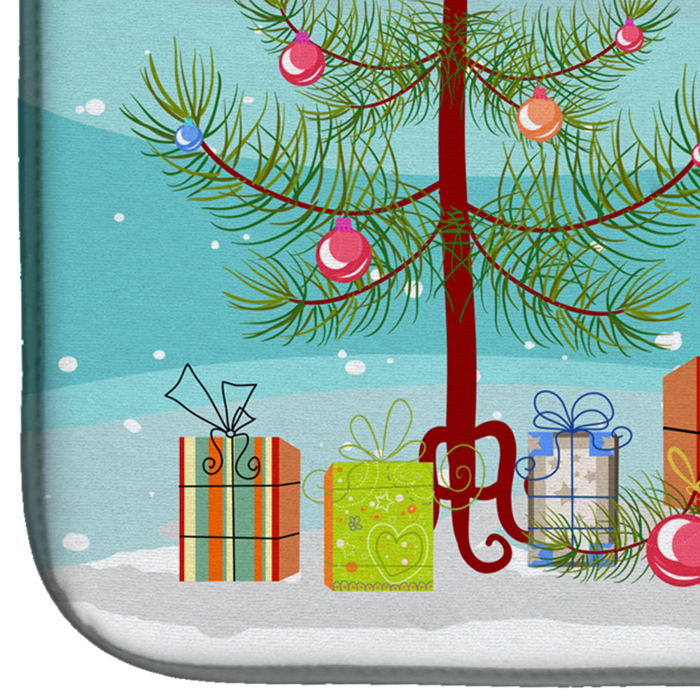 Bull Terrier Merry Christmas Tree Dish Drying Mat Absorbent Dish Drying Mat Pad for Kitchen Counter Dish Drainer Mat for Countertop, 14 x 21", Multicolor