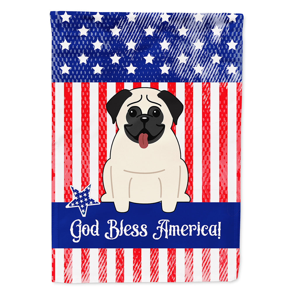 Patriotic USA Pug Cream House Flag 28x40 Porch Sleeve Pole Decorative Outside Yard Banner Artwork Wall Hanging, Polyester