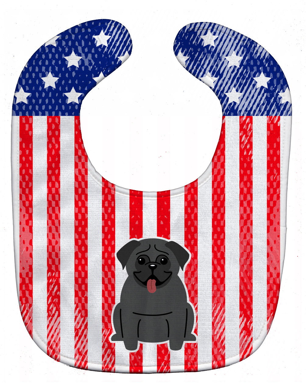Patriotic USA Pug Black Baby Bib Easy-Clean Baby Bib Baby Feeding Accessory Baby Mealtime Essential, 10 x 13, Multicolor