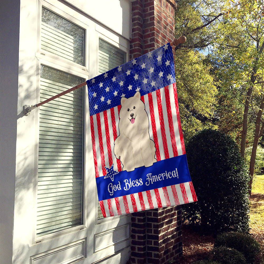 Patriotic USA Samoyed House Flag 28x40 Porch Sleeve Pole Decorative Outside Yard Banner Artwork Wall Hanging, Polyester